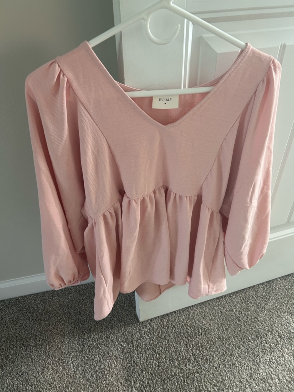 Everly Blush Pink V-Neck Peplum Blouse